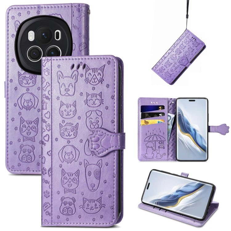 For Honor Magic6 Pro Cat and Dog Embossed Leather Phone Case(Purple) - Honor Cases by PMC Jewellery | Online Shopping South Africa | PMC Jewellery | Buy Now Pay Later Mobicred