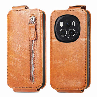 For Honor Magic6 Pro Zipper Wallet Vertical Flip Leather Phone Case(Brown) - Honor Cases by PMC Jewellery | Online Shopping South Africa | PMC Jewellery | Buy Now Pay Later Mobicred