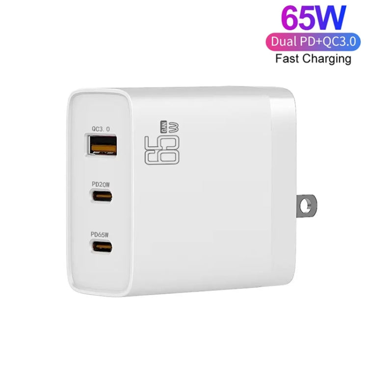 GAN 65W PD45W Dual Type-C+QC3.0 USB Multi Compatible Laptop Adapter UK + US Plug White - Power Supply by PMC Jewellery | Online Shopping South Africa | PMC Jewellery | Buy Now Pay Later Mobicred