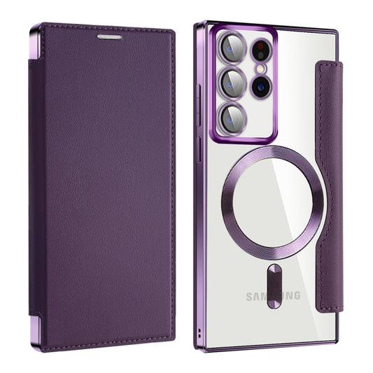 For Samsung Galaxy S22 Ultra 5G MagSafe Magnetic RFID Anti-theft Leather Phone Case(Purple) - Galaxy S22 Ultra 5G Cases by PMC Jewellery | Online Shopping South Africa | PMC Jewellery