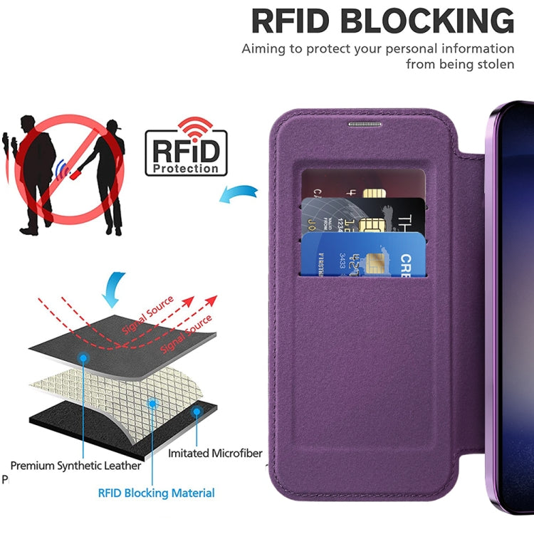 For Samsung Galaxy S25+ 5G Shield MagSafe RFID Anti-theft Leather Phone Case(Purple) - Galaxy S25+ 5G Cases by PMC Jewellery | Online Shopping South Africa | PMC Jewellery | Buy Now Pay Later Mobicred