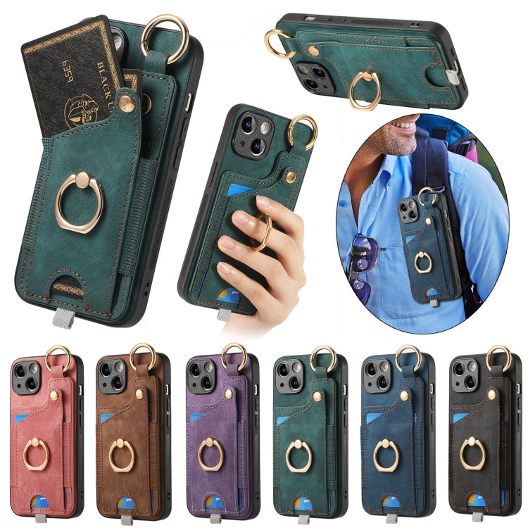 For iPhone 16e Retro Skin-feel Ring Card Bag Phone Case with Hang Loop(Purple) - iPhone 16e Cases by PMC TechLife | Online Shopping South Africa | PMC TechLife | Buy Now Pay Later Mobicred