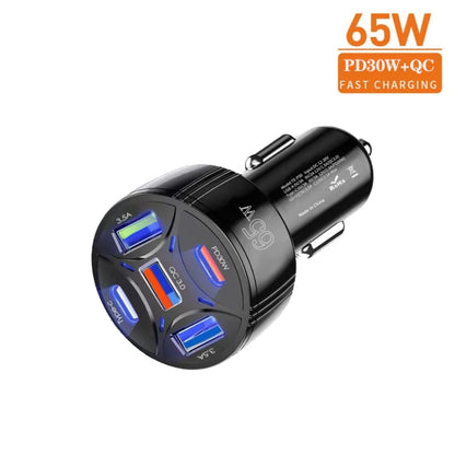 TE-P50 65W PD30W Type-C x 2 + USB x 3 Multi Port Car Charger(Black) - Car Charger by PMC Jewellery | Online Shopping South Africa | PMC Jewellery | Buy Now Pay Later Mobicred