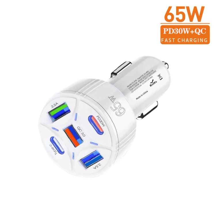 TE-P50 65W PD30W Type-C x 2 + USB x 3 Multi Port Car Charger with 1m Type-C to Type-C Data Cable(White) - Car Charger by PMC TechLife | Online Shopping South Africa | PMC TechLife | Buy Now Pay Later Mobicred