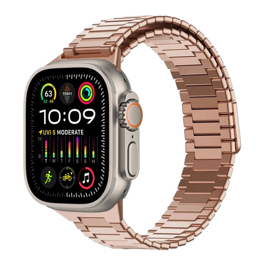 For Apple Watch Ultra 2 49mm Bamboo Magnetic Stainless Steel Metal Watch Strap(Rose Gold) - Watch Bands by PMC Jewellery | Online Shopping South Africa | PMC Jewellery