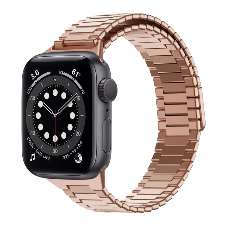 For Apple Watch Series 6 44mm Bamboo Magnetic Stainless Steel Metal Watch Strap(Rose Gold) - Watch Bands by PMC Jewellery | Online Shopping South Africa | PMC Jewellery