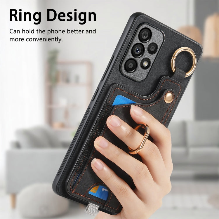 For Samsung Galaxy A25 Retro Skin-feel Ring Card Bag Phone Case with Hang Loop(Black) - Galaxy Phone Cases by PMC TechLife | Online Shopping South Africa | PMC TechLife | Buy Now Pay Later Mobicred