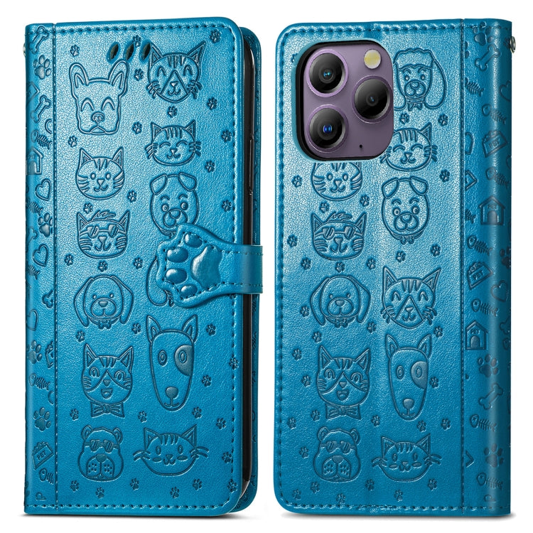 For Blackview A96 Cat and Dog Embossed Leather Phone Case(Blue) - More Brand by PMC Jewellery | Online Shopping South Africa | PMC Jewellery