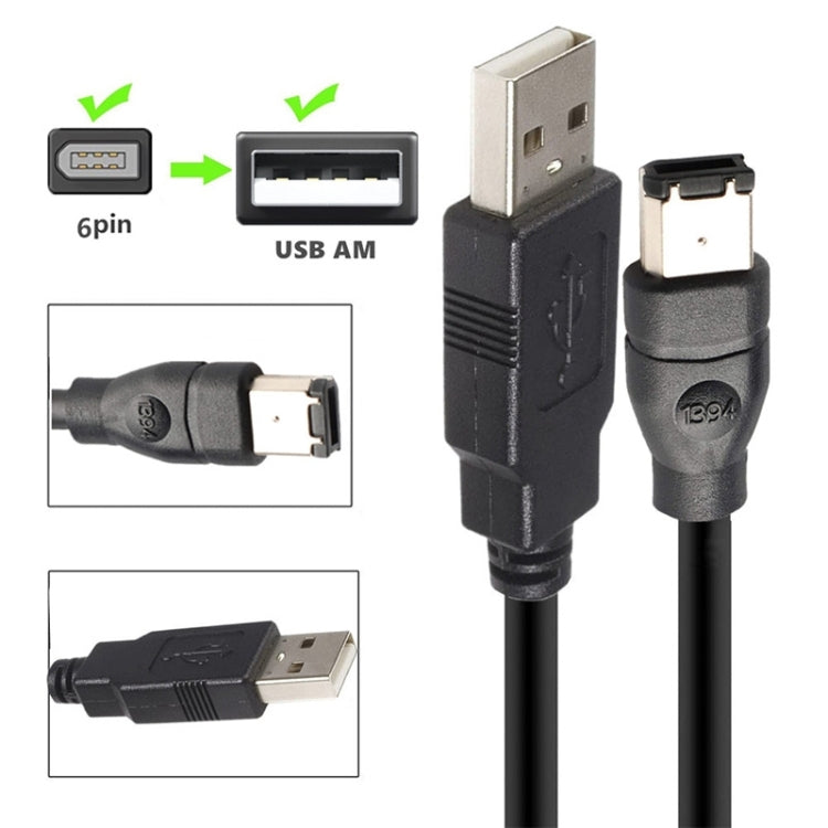 JUNSUNMAY Firewire IEEE 1394 6 Pin Male to USB 2.0 Male Adaptor Convertor Cable Cord, Length:1.8m - USB Cable by JUNSUNMAY | Online Shopping South Africa | PMC TechLife | Buy Now Pay Later Mobicred