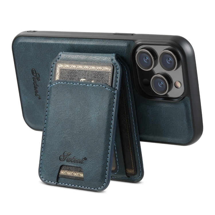 For iPhone 14 Suteni H15 MagSafe Oil Eax Leather Detachable Wallet Back Phone Case(Blue) - iPhone 14 Cases by Suteni | Online Shopping South Africa | PMC Jewellery | Buy Now Pay Later Mobicred