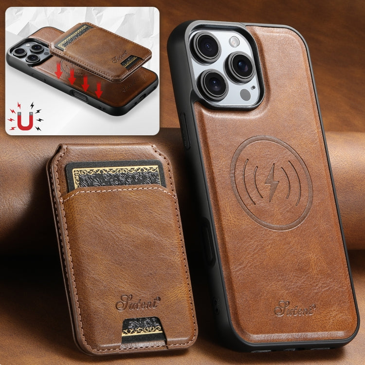 For iPhone 16 Plus Suteni H15 MagSafe Oil Eax Leather Detachable Wallet Back Phone Case(Brown) - iPhone 16 Plus Cases by Suteni | Online Shopping South Africa | PMC Jewellery | Buy Now Pay Later Mobicred