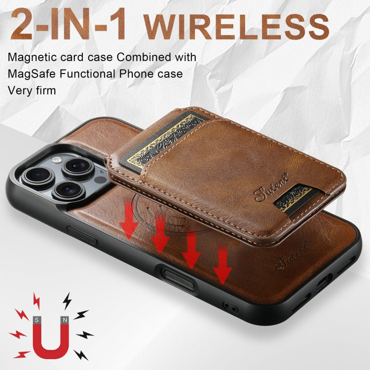 For iPhone 16 Plus Suteni H15 MagSafe Oil Eax Leather Detachable Wallet Back Phone Case(Brown) - iPhone 16 Plus Cases by Suteni | Online Shopping South Africa | PMC Jewellery | Buy Now Pay Later Mobicred