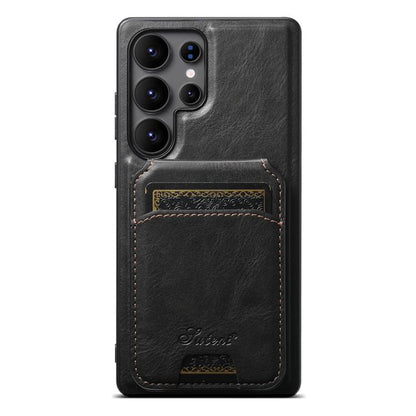 For Samsung Galaxy S25 Ultra 5G Suteni H15  Oil Eax Leather Detachable Wallet Back Phone Case(Black) - Galaxy S25 Ultra 5G Cases by Suteni | Online Shopping South Africa | PMC Jewellery | Buy Now Pay Later Mobicred