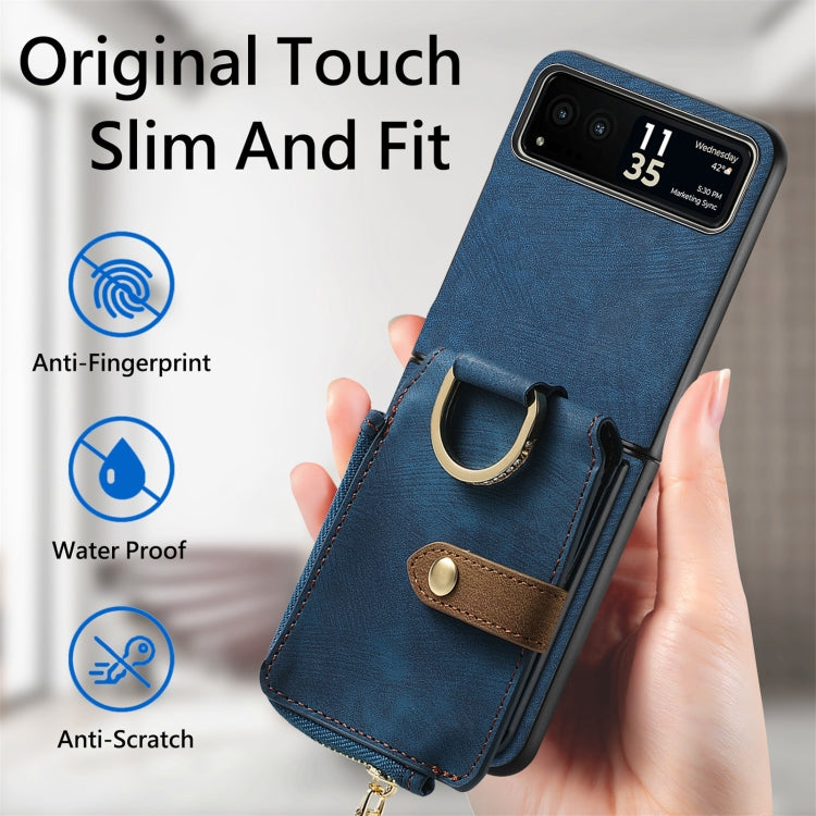 For Motorola Razr 40 Retro Skin-feel Ring Multi-card Wallet Phone Case(Blue) - Motorola Cases by PMC Jewellery | Online Shopping South Africa | PMC Jewellery | Buy Now Pay Later Mobicred