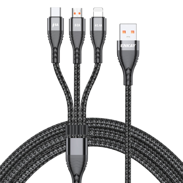 ENKAY 3-in-1 6A USB to Type-C / 8 Pin / Micro USB Multifunction Fast Charging Cable, Cable Length:1m(Black) - free shipping - PMC Jewellery - Order now!