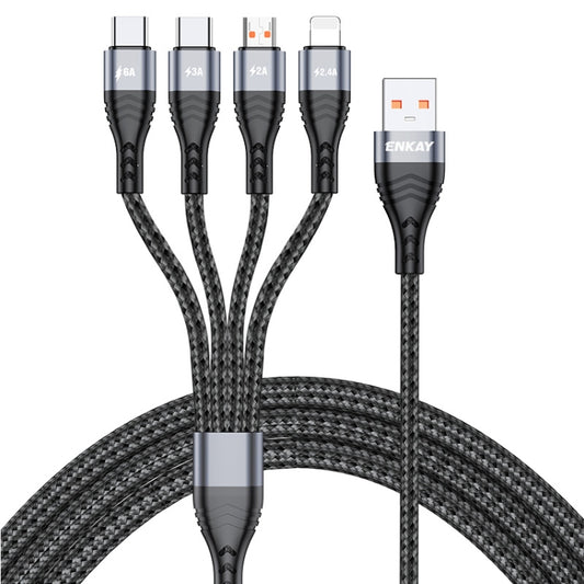 ENKAY 4-in-1 6A USB-A to Type-C / 8 Pin / Micro USB Multifunction Fast Charging Cable, Cable Length:1m(Grey) - Multifunction Cable by ENKAY | Online Shopping South Africa | PMC Jewellery | Buy Now Pay Later Mobicred