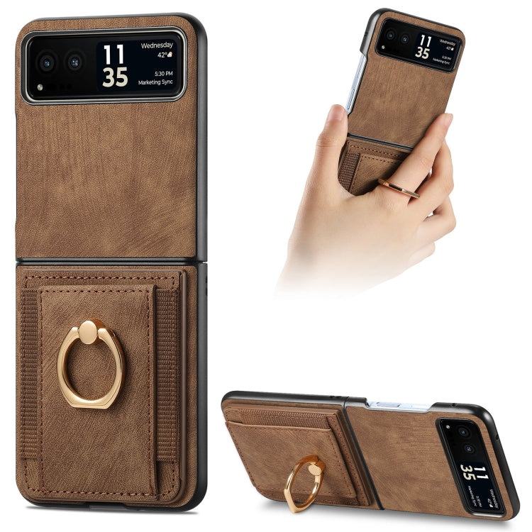 For Motorola Razr 40 Ultra Retro Skin-feel Ring Multi-card Wallet Phone Case(Brown) - Motorola Cases by PMC Jewellery | Online Shopping South Africa | PMC Jewellery | Buy Now Pay Later Mobicred