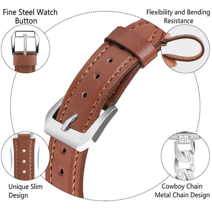 For Apple Watch Series 5 40mm Rhinestone Denim Chain Leather Watch Band(Brown) - Watch Bands by PMC Jewellery | Online Shopping South Africa | PMC Jewellery