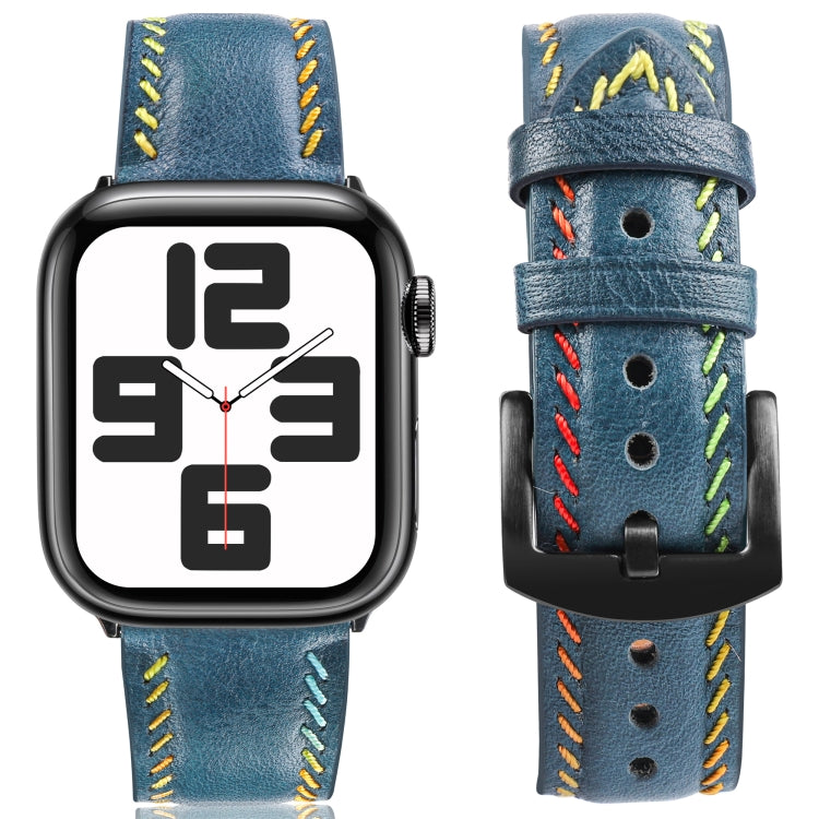 For Apple Watch Ultra 49mm Colorful Sewing Thread Leather Watch Band(Blue) - Watch Bands by PMC Jewellery | Online Shopping South Africa | PMC Jewellery