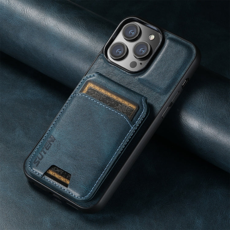 For iPhone 16 Pro Suteni H02 Leather Wallet Stand Back Phone Case(Blue) - iPhone 16 Pro Cases by Suteni | Online Shopping South Africa | PMC Jewellery | Buy Now Pay Later Mobicred