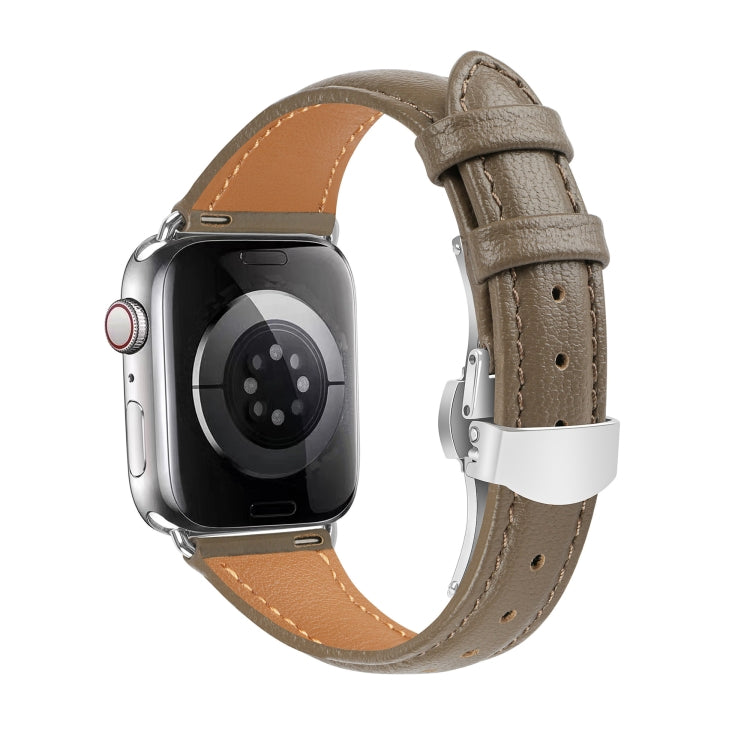 For Apple Watch Series 9 45mm Plain Leather Butterfly Buckle Watch Band(Gray+Silver) - free shipping - PMC TechLife - Order now!