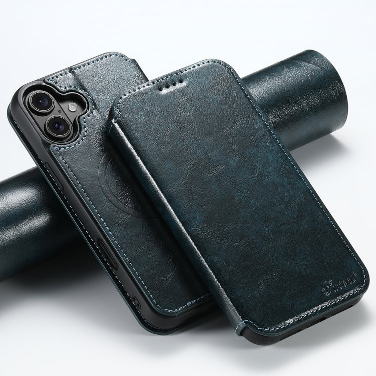 For iPhone 16 Plus Suteni J05 Leather Magnetic MagSafe Phone Case(Blue) - free shipping - PMC Jewellery - Order now!