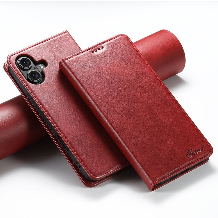 For iPhone 16 Suteni Calf Texture Horizontal Flip Leather Phone Case(Red) - iPhone 16 Cases by Suteni | Online Shopping South Africa | PMC Jewellery | Buy Now Pay Later Mobicred