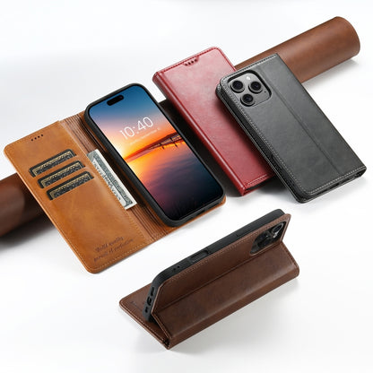 For iPhone 16 Pro Suteni Calf Texture Horizontal Flip Leather Phone Case(Brown) - iPhone 16 Pro Cases by Suteni | Online Shopping South Africa | PMC Jewellery | Buy Now Pay Later Mobicred