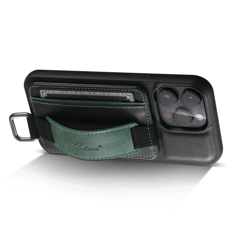 For iPhone 15 Pro Max Suteni H13 Card Wallet Wrist Strap Holder PU Phone Case(Black) - iPhone 15 Pro Max Cases by Suteni | Online Shopping South Africa | PMC Jewellery | Buy Now Pay Later Mobicred