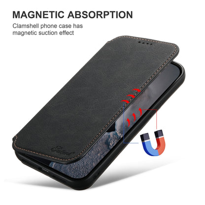 For iPhone 16 Suteni J06 Retro Matte Litchi Texture Leather MagSafe Phone Case(Black) - iPhone 16 Cases by Suteni | Online Shopping South Africa | PMC Jewellery | Buy Now Pay Later Mobicred