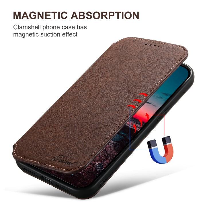 For iPhone 16 Plus Suteni J06 Retro Matte Litchi Texture Leather MagSafe Phone Case(Brown) - iPhone 16 Plus Cases by Suteni | Online Shopping South Africa | PMC Jewellery | Buy Now Pay Later Mobicred