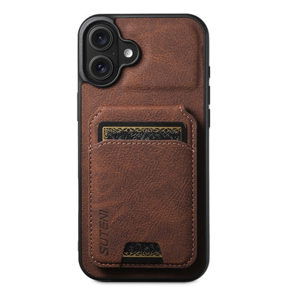 For iPhone 16 Plus Suteni H02 Litchi Leather Card Wallet Stand Back Phone Case(Brown) - iPhone 16 Plus Cases by Suteni | Online Shopping South Africa | PMC Jewellery | Buy Now Pay Later Mobicred