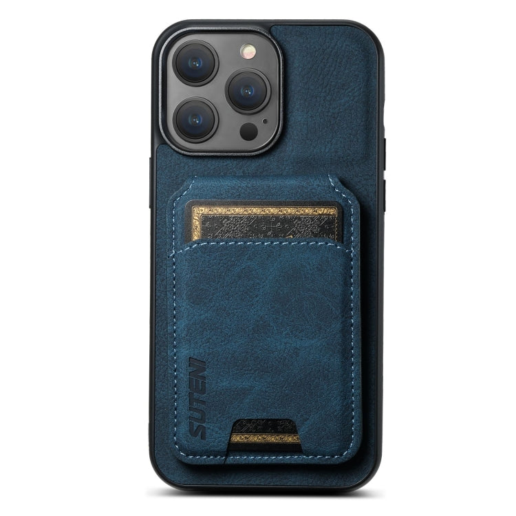 For iPhone 16 Pro Max Suteni H02 Litchi Leather Card Wallet Stand Back Phone Case(Blue) - iPhone 16 Pro Max Cases by Suteni | Online Shopping South Africa | PMC Jewellery | Buy Now Pay Later Mobicred