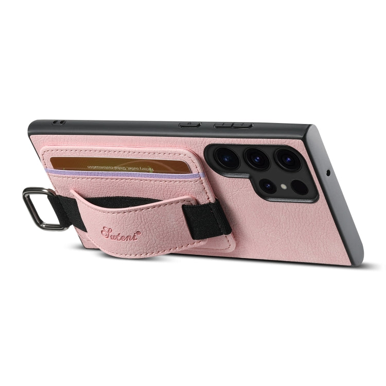 For Samsung Galaxy S24 Ultra 5G Suteni H13 Litchi Leather Wrist Strap Wallet Back Phone Case(Pink) - Galaxy S24 Ultra 5G Cases by Suteni | Online Shopping South Africa | PMC Jewellery | Buy Now Pay Later Mobicred