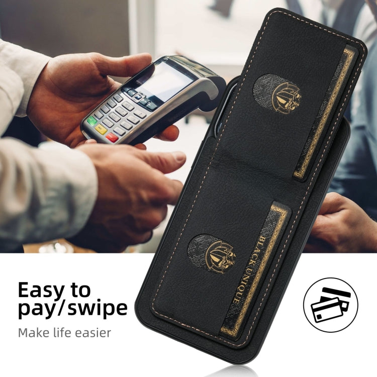 For iPhone 16 Plus Suteni H03 Litchi Leather Card Bag Stand Back Phone Case(Black) - free shipping - PMC Jewellery - Order now!