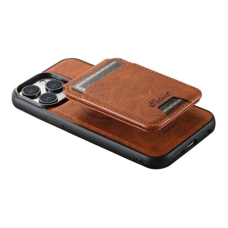 For iPhone 15 Plus Suteni H17 Litchi Texture Leather MagSafe Detachable Wallet Phone Case(Khaki) - iPhone 15 Plus Cases by Suteni | Online Shopping South Africa | PMC Jewellery | Buy Now Pay Later Mobicred