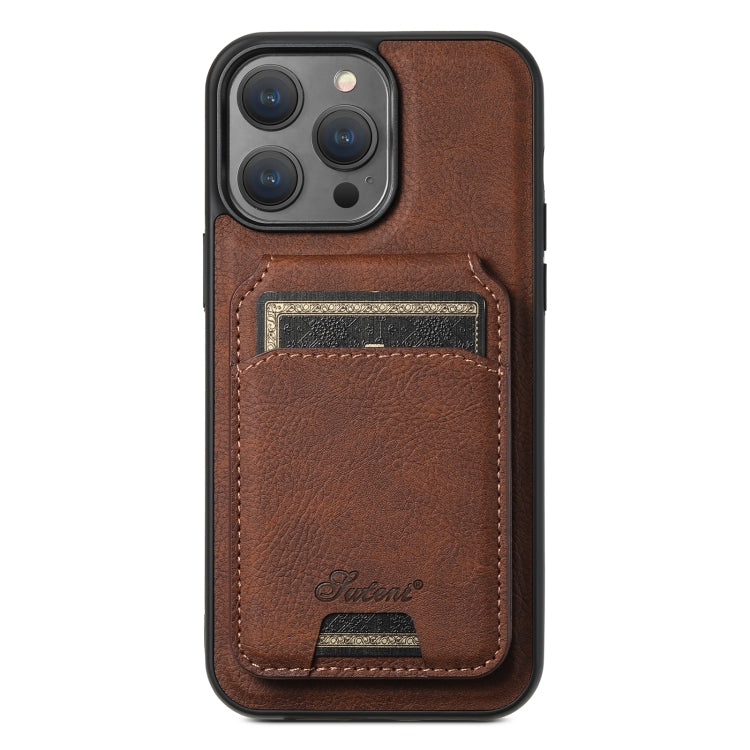 For iPhone 14 Pro Max Suteni H17 Litchi Texture Leather MagSafe Detachable Wallet Phone Case(Brown) - iPhone 14 Pro Max Cases by Suteni | Online Shopping South Africa | PMC Jewellery | Buy Now Pay Later Mobicred