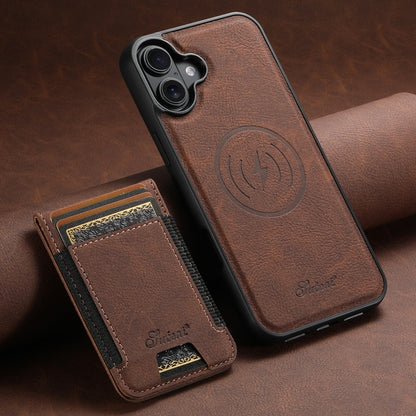 For iPhone 16 Plus Suteni H17 Litchi Texture Leather MagSafe Detachable Wallet Phone Case(Brown) - iPhone 16 Plus Cases by Suteni | Online Shopping South Africa | PMC Jewellery | Buy Now Pay Later Mobicred