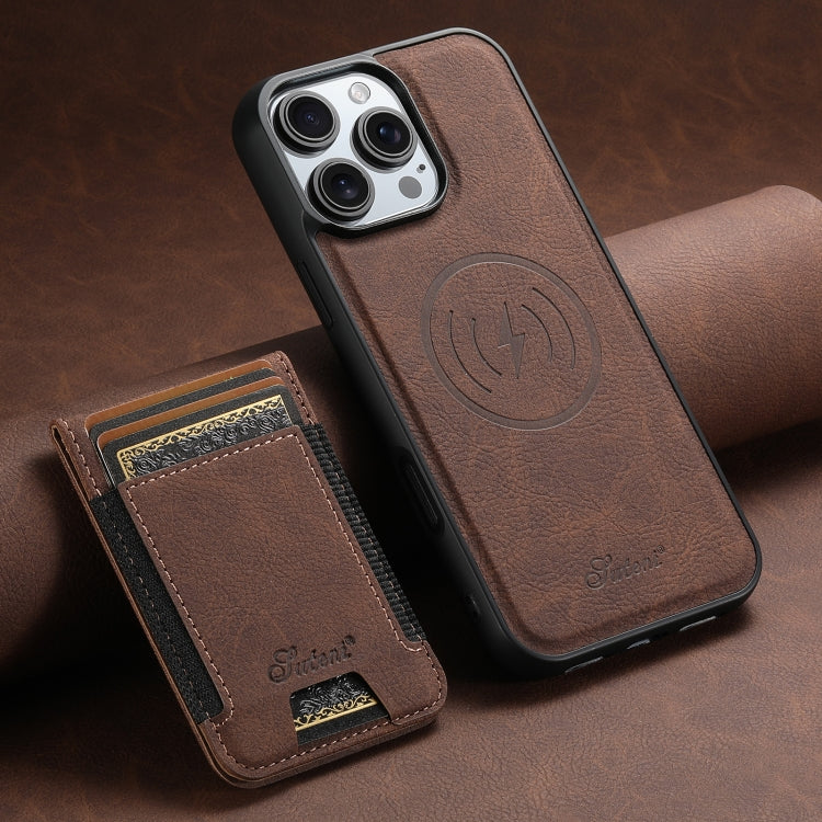 For iPhone 16 Pro Max Suteni H17 Litchi Texture Leather MagSafe Detachable Wallet Phone Case(Brown) - iPhone 16 Pro Max Cases by Suteni | Online Shopping South Africa | PMC Jewellery | Buy Now Pay Later Mobicred