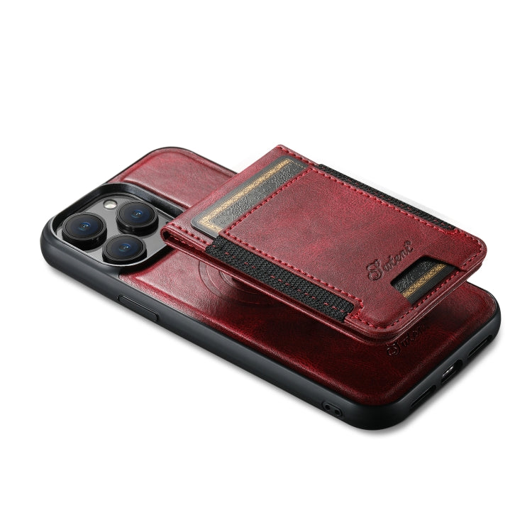 For iPhone 12 Pro Suteni H17 Oil Eax Leather MagSafe Detachable Wallet Phone Case(Red) - iPhone 12 / 12 Pro Cases by Suteni | Online Shopping South Africa | PMC Jewellery | Buy Now Pay Later Mobicred