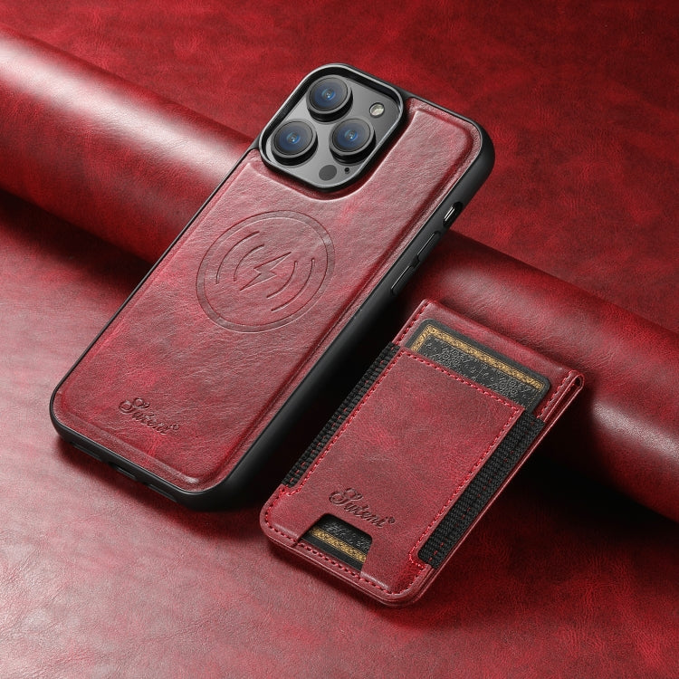 For iPhone 15 Pro Suteni H17 Oil Eax Leather MagSafe Detachable Wallet Phone Case(Red) - iPhone 15 Pro Cases by Suteni | Online Shopping South Africa | PMC Jewellery | Buy Now Pay Later Mobicred