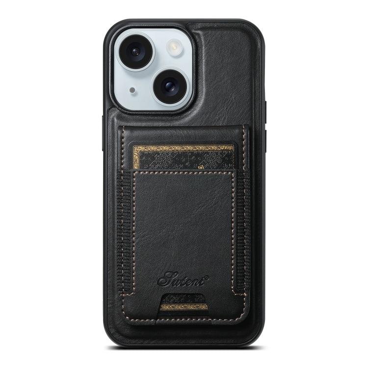 For iPhone 15 Suteni H17 Oil Eax Leather MagSafe Detachable Wallet Phone Case(Black) - iPhone 15 Cases by Suteni | Online Shopping South Africa | PMC Jewellery | Buy Now Pay Later Mobicred