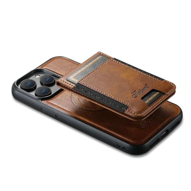 For iPhone 15 Suteni H17 Oil Eax Leather MagSafe Detachable Wallet Phone Case(Brown) - iPhone 15 Cases by Suteni | Online Shopping South Africa | PMC Jewellery | Buy Now Pay Later Mobicred