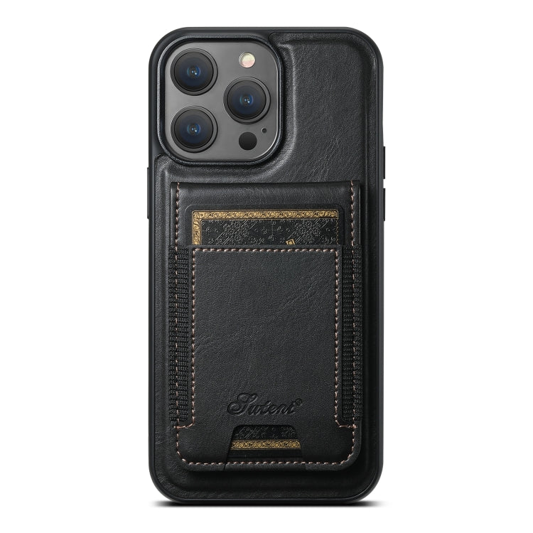 For iPhone 14 Pro Max Suteni H17 Oil Eax Leather MagSafe Detachable Wallet Phone Case(Black) - iPhone 14 Pro Max Cases by Suteni | Online Shopping South Africa | PMC Jewellery | Buy Now Pay Later Mobicred