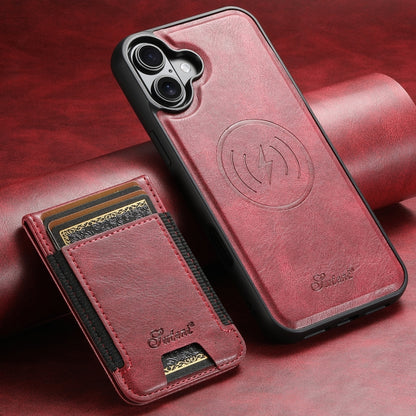 For iPhone 16 Plus Suteni H17 Oil Eax Leather MagSafe Detachable Wallet Phone Case(Red) - iPhone 16 Plus Cases by Suteni | Online Shopping South Africa | PMC Jewellery | Buy Now Pay Later Mobicred