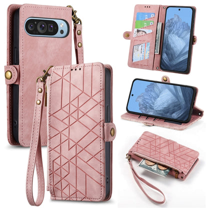 For Google Pixel 9 Geometric Zipper Wallet Side Buckle Leather Phone Case(Pink) - Google Cases by PMC Jewellery | Online Shopping South Africa | PMC Jewellery | Buy Now Pay Later Mobicred