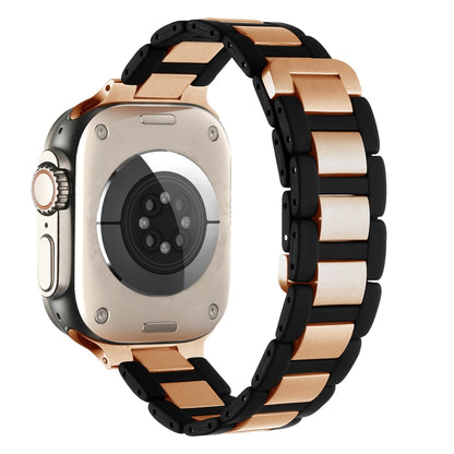 For Apple Watch SE 2023 44mm Rubber Stainless Steel Magnetic Watch Band(Black+Rose Gold) - Watch Bands by PMC Jewellery | Online Shopping South Africa | PMC Jewellery