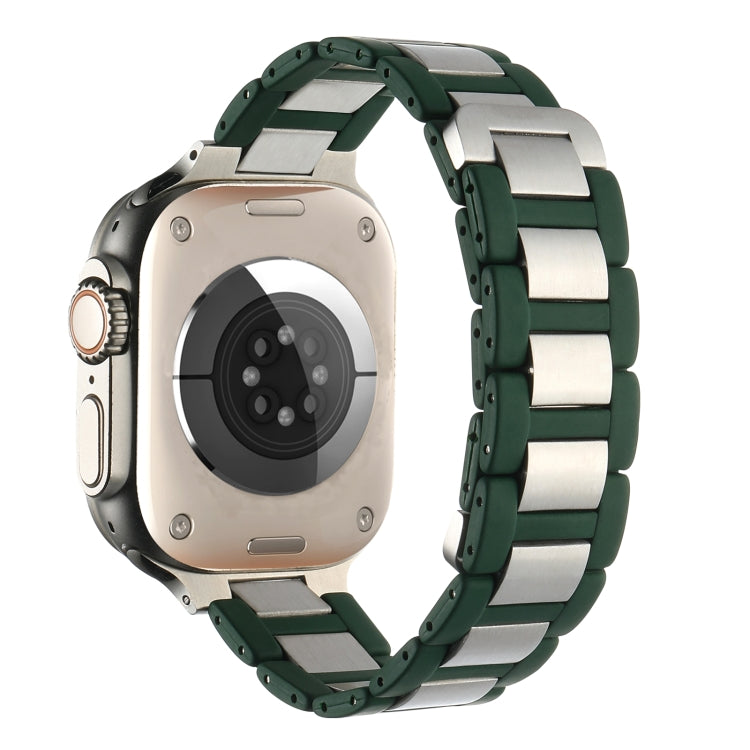 For  Apple Watch Series 5 44mm Rubber Stainless Steel Magnetic Watch Band(Green+Silver) - Watch Bands by PMC Jewellery | Online Shopping South Africa | PMC Jewellery