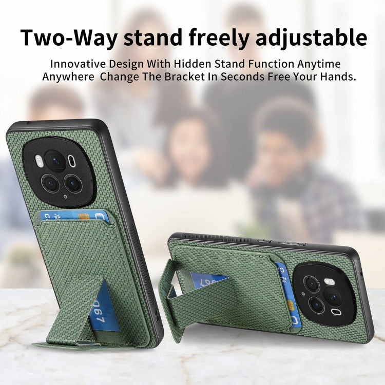 For Honor Magic6 Pro Carbon Fiber Card Bag Fold Stand Phone Case(Green) - Honor Cases by PMC Jewellery | Online Shopping South Africa | PMC Jewellery | Buy Now Pay Later Mobicred