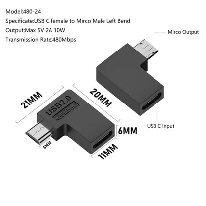 Type-C Female to Micro USB Male Adapter Data Charging Transmission, Specification:Type-C Female to Micro Male Left Bend - Cable & Adapters by PMC Jewellery | Online Shopping South Africa | PMC Jewellery